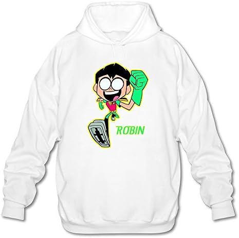JUJ Men's Teen Titans Go Robin Cotton Long Sleeve Hoodie White Large