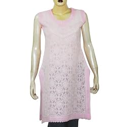 Cotton Shirts Womens Sleeveless Top Blouse Chikan Embroidery Size M