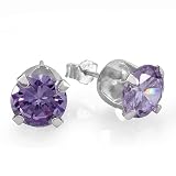 Amethyst Cubic Zirconia Round Purple CZ Sterling Silver 4 mm Stud Earrings
