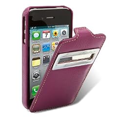 Ledertasche Flip Case / Auflklappbar f�r Apple iPhone 4 / 4S mit Sichtfenster Purple / Lila / von MELKCO