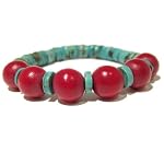 Turquoise Bracelet 03 Stretch Blue Red Wood Crystal Healing Gemstone Reiki Beaded