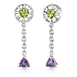 Heart Peridot & Trillion Amethyst Dangling Earrings Sterling Silver