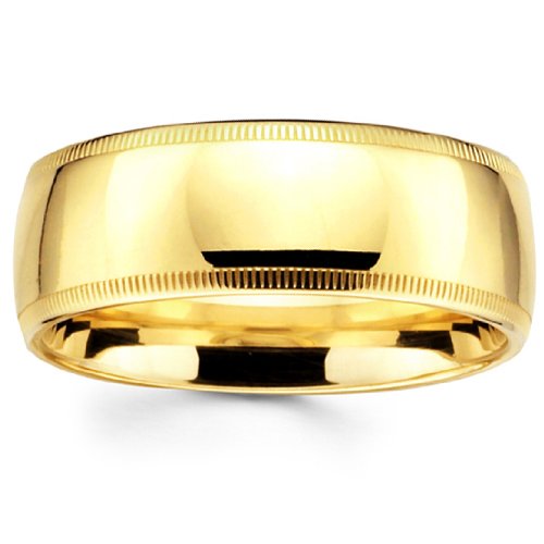 14K Wedding Band Men's 8MM Milgrain Comfort Fit Band Yellow Gold Ring For Size 11.5