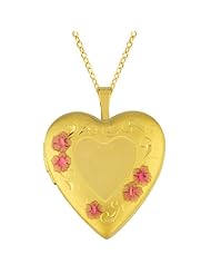 14K Gold over Sterling Silver Heart Shaped Locket w/ flowers Necklace