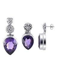 Sterling Silver Teardrop Amethyst 12mm x 17mm 1 inch Earrings 19mm x 26mm 2 inch Pendant Jewelry Set