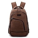 Men's Retro Canvas Casual All Cotton 14' Laptop Computer Backpacks Travel Bag Pocket Coffe
