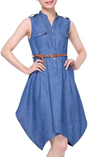 Rise World Women's Fashion Bodycon Sleeveless Denim Skirt Dress