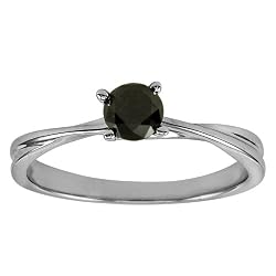 10k White Gold Black Diamond Solitaire Ring (1/2 cttw), Size 5