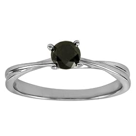 10k White Gold Black Diamond Solitaire Ring (1/2 cttw) by 