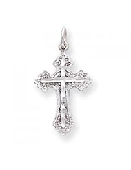 10k White Gold Diamond-Cut CROSS CHARM