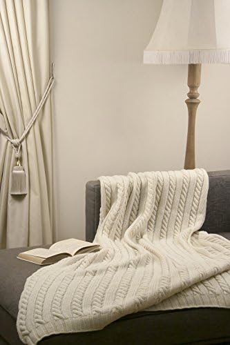 Handmade Classic Style 100% Merino Wool 70' X 55' Throw Blanket Made in Ireland Color Ecru (Ecru White)
