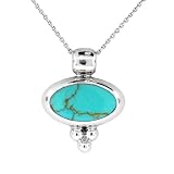 Sterling Silver Turquoise Inlay Oval Pendant with Beads, 18