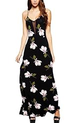 Sexy V-neck Spring Summer General Print Backless Slit Maxi Dress 