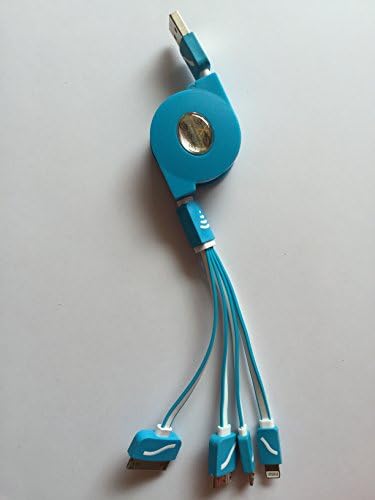 Light Blue USB cable, Retractable, 4 in 1 Universal charger cable for iPhone, Android, iPad, iPod