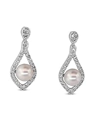 Diamond and Cultured Pearl Tear Drop Earring set in 14k Gold