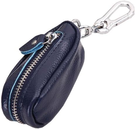 Leather Auto Car Key Case Cover Keychain Ring Key Holder Chain Pouch Bag (Dark Blue)