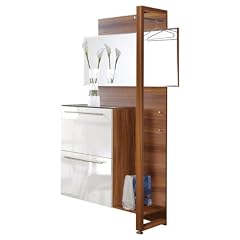 Germania 51101-94  Design-Garderobe "5110", 1 breiter Spiegel, 1 Kleiderstange, 2 Schuhkipper, Walnuss-Nb. / wei�