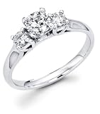 14k White Gold Three 3 Stone Round Diamond Engagement Anniversary Past Present Future Ring (3/4 cttw, G-H Color, I1 Clarity)