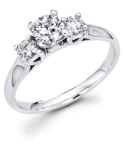 14k White Gold Three 3 Stone Round Diamond Engagement Anniversary Past Present Future Ring (3/4 cttw, G-H Color, I1 Clarity)