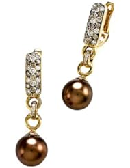 Carlo Viani® South Sea Brown Pearl Earrings with Brown Diamonds in 14 kt Yellow Gold
