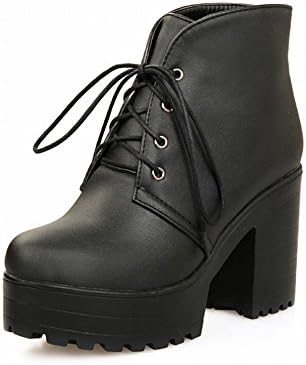 Carol Shoes Casual Women's Fashion Lace-up Chic Platform Comfort Chunky Heel Ankle Martin Boots (9.5, Black)