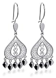 Sparkling 925 Sterling Silver Filigree French Ear Wire Hook Chandelier Earrings