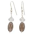 Smokey Quartz Gemstone and Crystal Bead Dangle Earrings on Sterling Silver Earwires, #7489