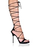 Sexy High Heel Strappy Lace Up Black Sandal - 7