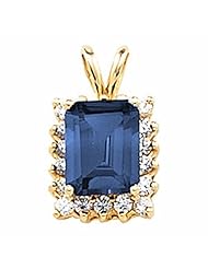 18K Yellow Gold Emerald Cut London Blue Topaz and Diamond Pendant -- LIFETIME WARRANTY