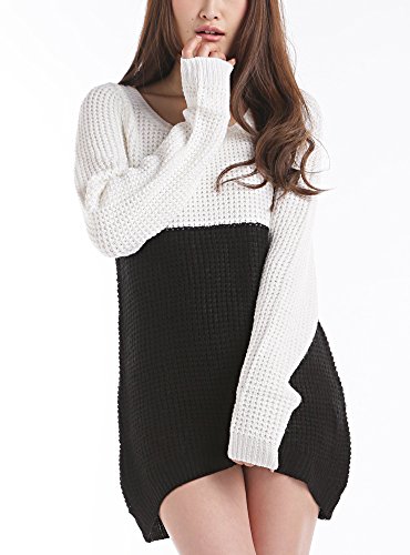 (ディーループ)D-LOOP スプリング ニット バイカラー uネック ざっくり ワンピース レディース ニット 長袖 チュニック ミニワンピ 春 夏 118067