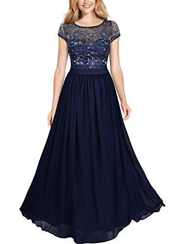 Miusol Women's Vintage Scoop Neck Floral Lace Bridesmaid Wedding Maxi Dress
