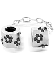 Bling Jewelry .925 Sterling Silver Flower Safety Chain Bead Compatible with Pandora Bead Charm