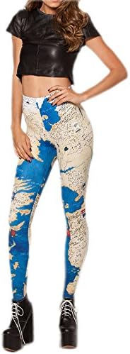 Prettyleggings Women Retro Floral Printed Tight Pencil Footless Full-length Leggings Vintage Map