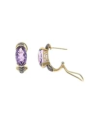 6.82CTW 14K Yellow Gold Genuine Natural Amethyst and Champagne Diamond French Clip Earrings