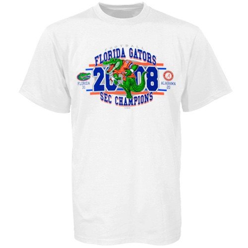Buy Florida Gators 2008 SEC Football Champions White Mascot Champs Score T-shirt by Football Fanatics