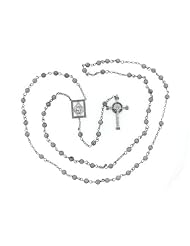 Sterling Silver Rosary Diamond 1.12Ct Chain Necklace 51.55Gr With Cross