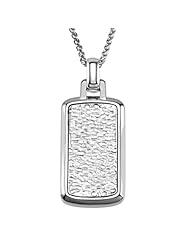 Hammered Dog Tag and Silver Wheat Chain Necklace - 24 Inch