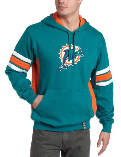 NFL Men's Miami Dolphins Passing Game II Long Sleeve Hooded Fleece Pullover (Aqua/Dark Orange/White, Large)