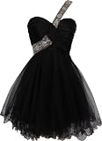 Goddess Beaded One-Shoulder Mesh Party Dress Prom Gown, Size: 2X, Color: Black