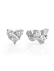 1.00 Carat (ctw) 14K White Gold Round & Princess White Diamond Heart Shaped Stud Earrings