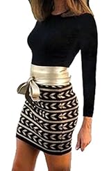 Sexy Round Neck Spring Cocktail Long Sleeves Cotton/Polyester/Spandex General Print Belted Bandage Dress/Bodycon Dress/Evening Dress/Party Dress/Mini Dress 