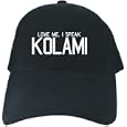 Caps Black " Love Me , I Speak Kolami Embroidery " Languaje