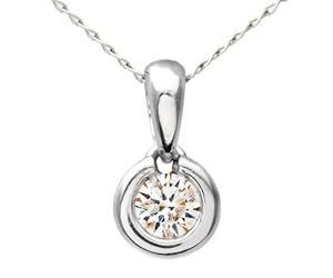 Stylischer 18 Karat (750) Weißgold Solitär Diamant Anhänger + Kette Brillant-Schliff 0.25 Karat GH-SI3-I1 - 2mm*6mm Kette 45 CM