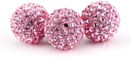 DUMAN 5pcs Pink 10mm Swarovski Crystal Loose Spacer Beads Pave Disco Ball Shamballa Bead