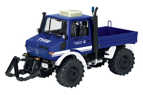 Dickie-Schuco 450761300 - Mercedes Benz Unimog U1600 THW 1:32, mit Front-Hydraulik und Anh&auml;nger- kupplung, Klimaanlage auf dem Dach, Limited Editi ...