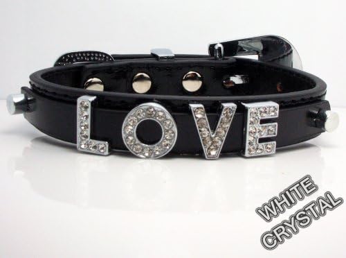 Extra Small Black Metallic Leather with Swarovski Grade Crystal Collar for Cat/dog with Diamante Buckle ***Customize Your Own Pet Name***