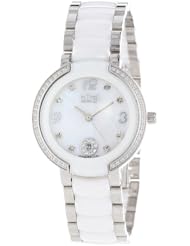 Burgi Womens BUR072WT Mother-Of-Pearl Diamond Ceramic Bracelet Watch