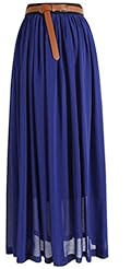 Elasticized   Waistline Chiffon Stretchy Pleated Full-Skirt Maxi Dress 