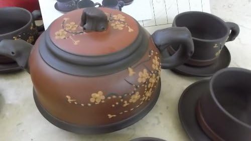 Yi-Shin Zi-Sha (purple sand) Tea Pot set with hand-painted (touch paint) of plum flowers w. branch