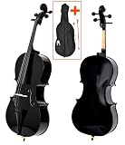 Produkt-Bild: 4/4 Cello in Schwarz mit Rosshaar-Bogen, Kolofon und gepolsteter Tasche